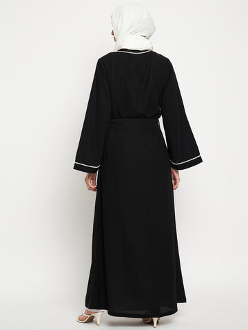 Nabia Clearance: Black Front Open Solid Lace Shrug with Black Georgette Scarf