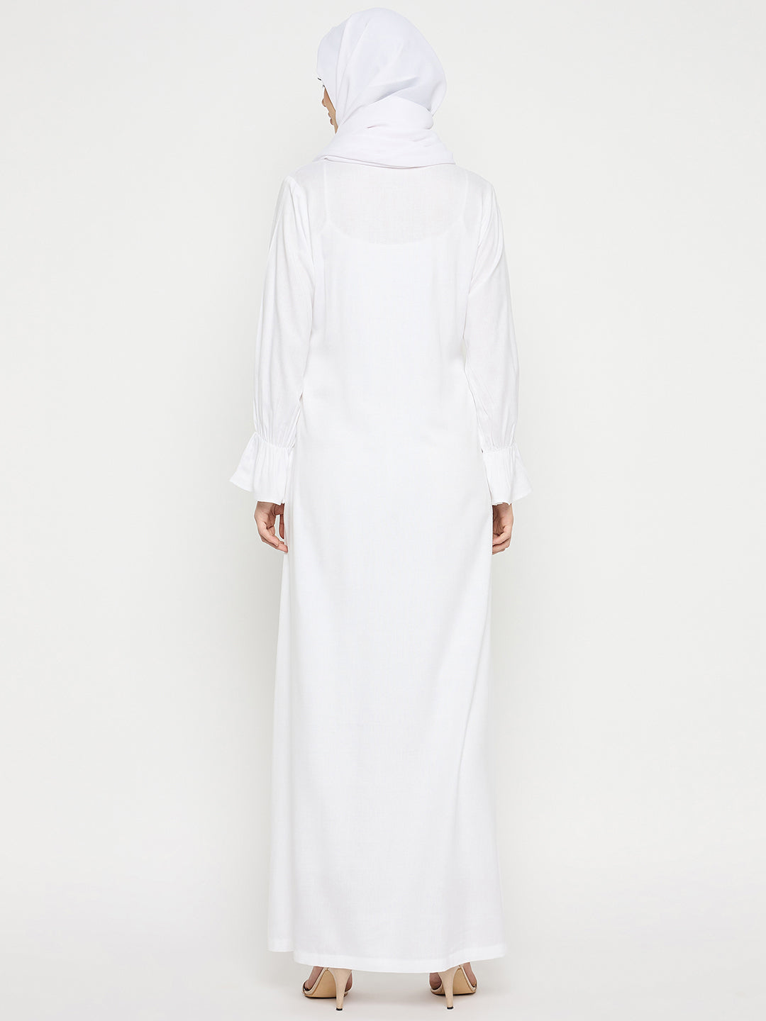 Rayon White Abaya Burqa with Black Georgette Hijab