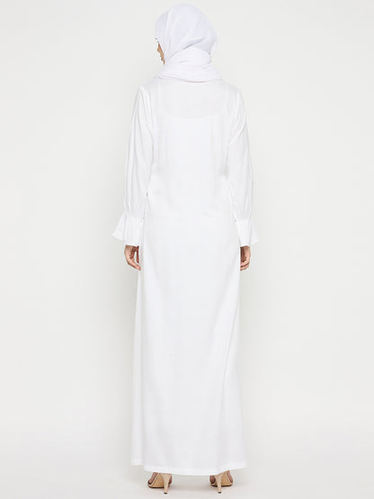 Rayon White Abaya Burqa with Black Georgette Hijab