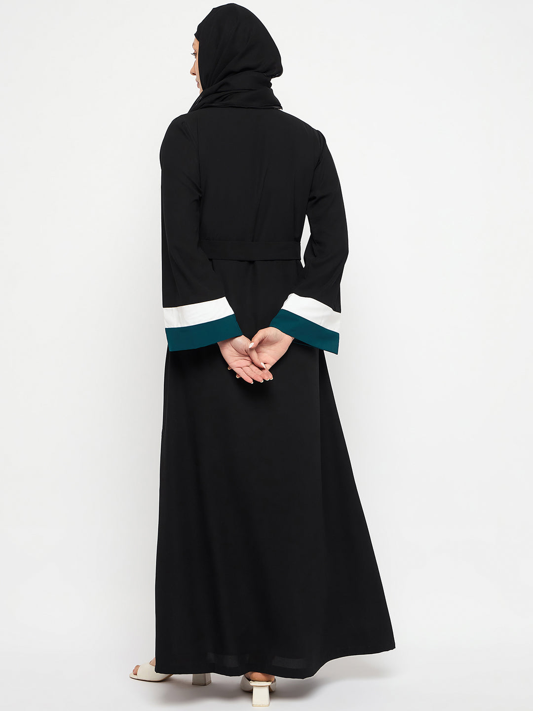 2 Piece Front Open Shrug Abaya Set with Black Georgette Hijab