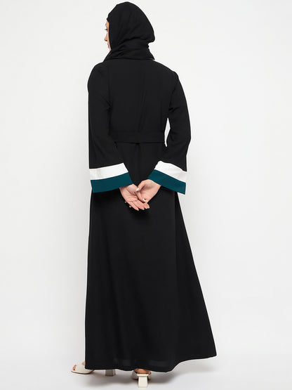 2 Piece Front Open Shrug Abaya Set with Black Georgette Hijab
