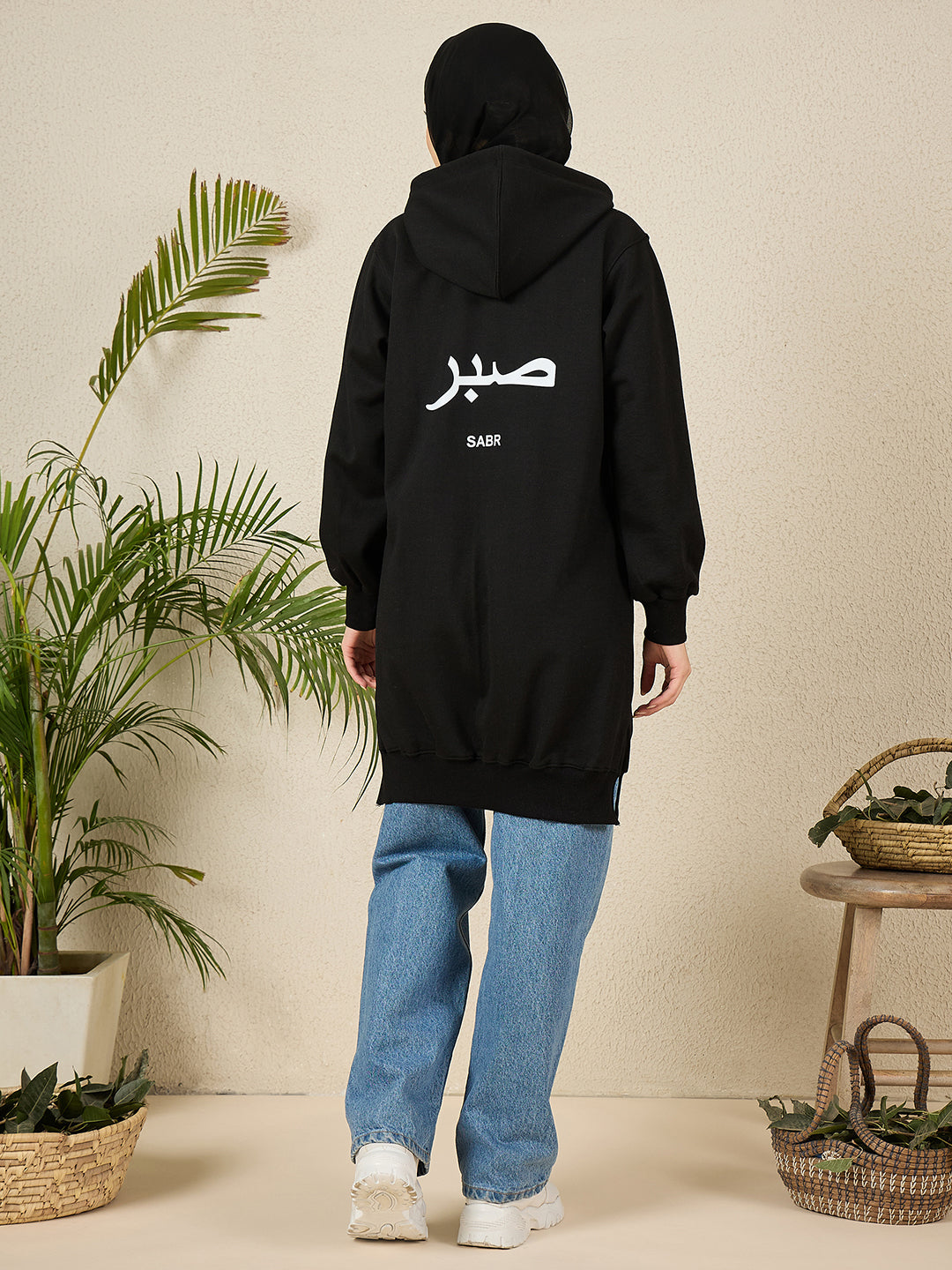 Modest Sabr Black Fleece Winter Hoodie for Women