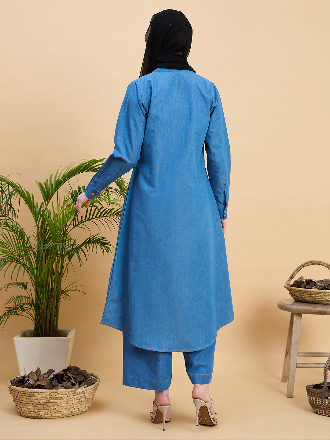 Front Open Blue Denim Co-ord set for women