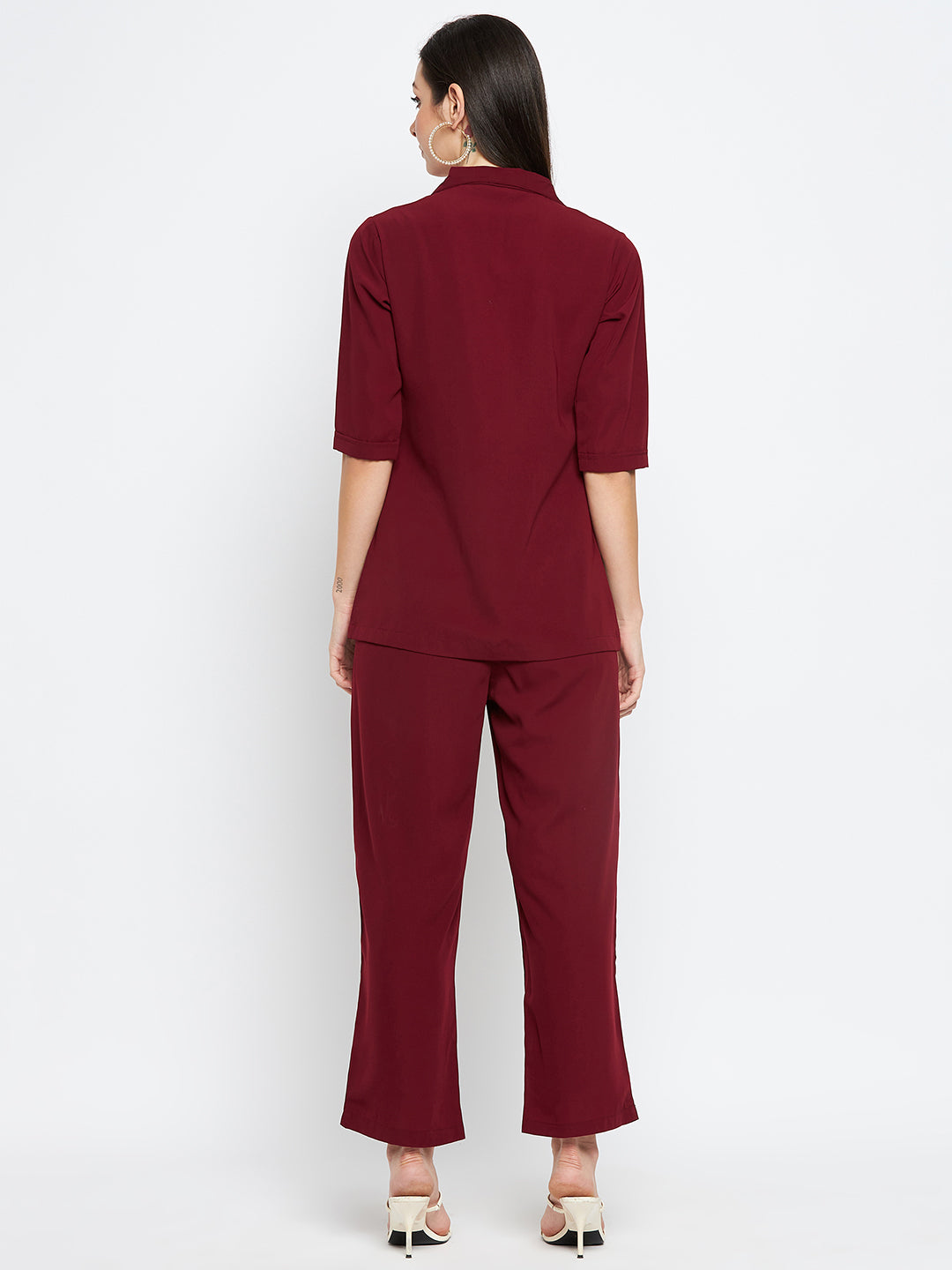 Nabia Women Maroon Solid Co-Ord Set