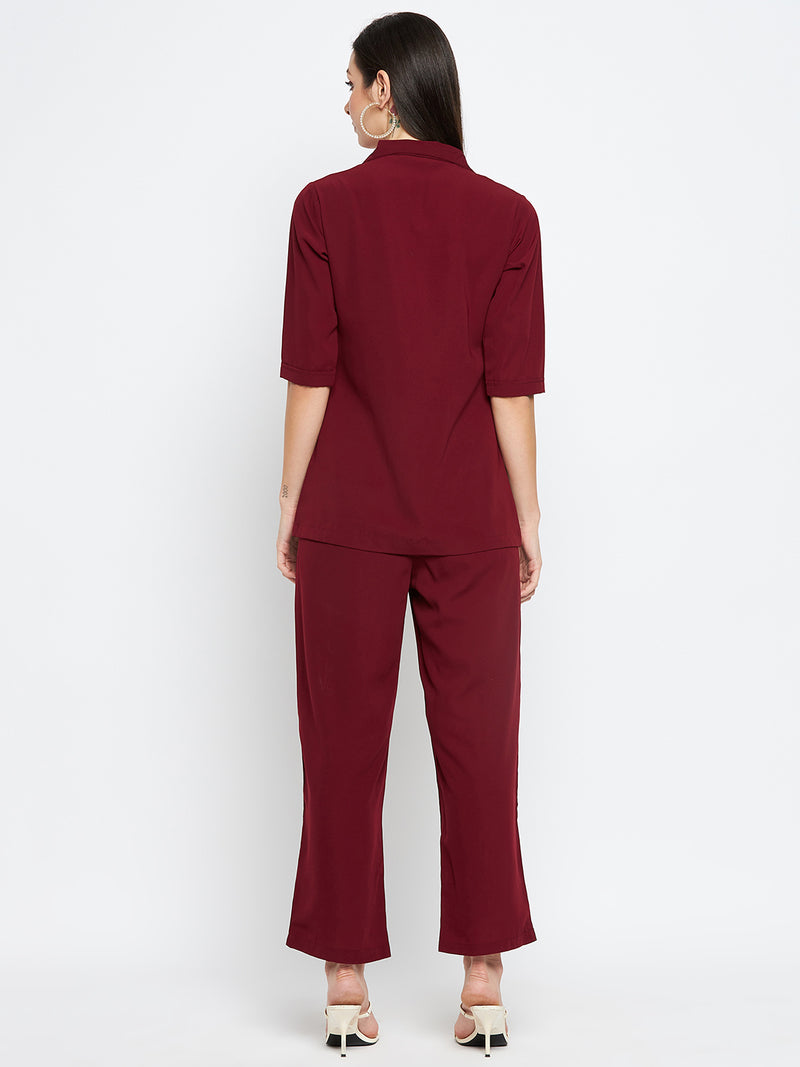 Nabia Women Maroon Solid Co-Ord Set