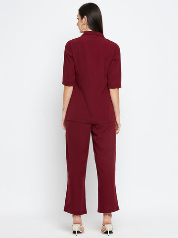 Nabia Women Maroon Solid Co-Ord Set