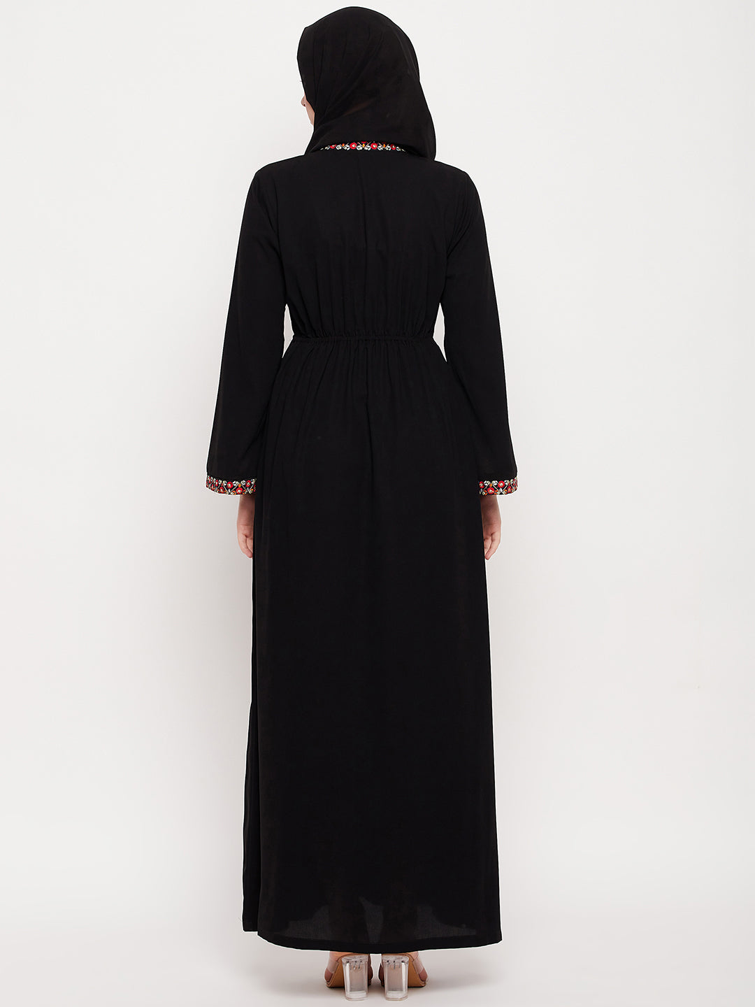 Nabia Women Black Solid Abaya Burqa With Black Georgette Scarf