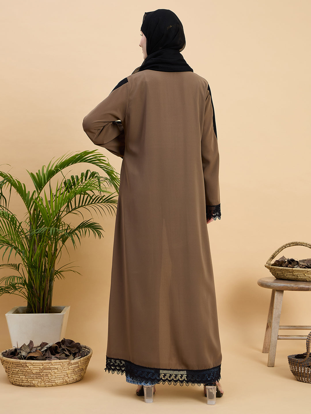 Front Open Zip Abaya Burqa with Black Georgette Hijab