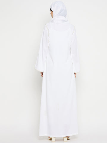White Solid Embroidery Abaya Burqa For Women With Black Hijab
