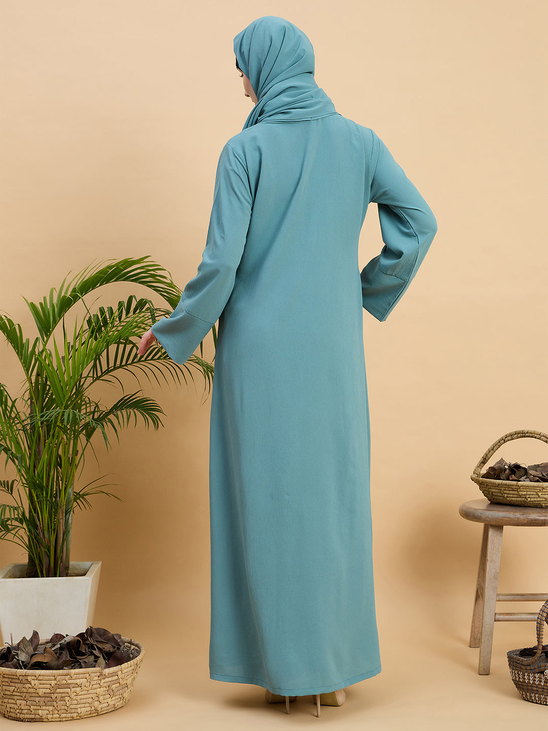 Women’s Solid Sea Green Abaya Burqa with Matching Hijab