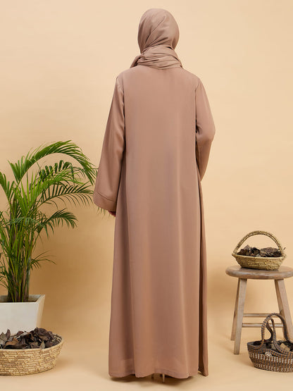 Beige Front Open Dubai Abaya Burqa with Matching Hijab