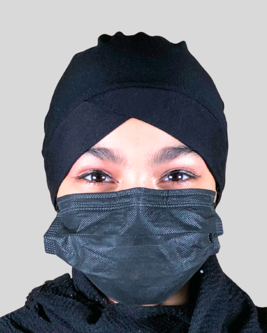 Plain Black Turban-style cap Hijab
