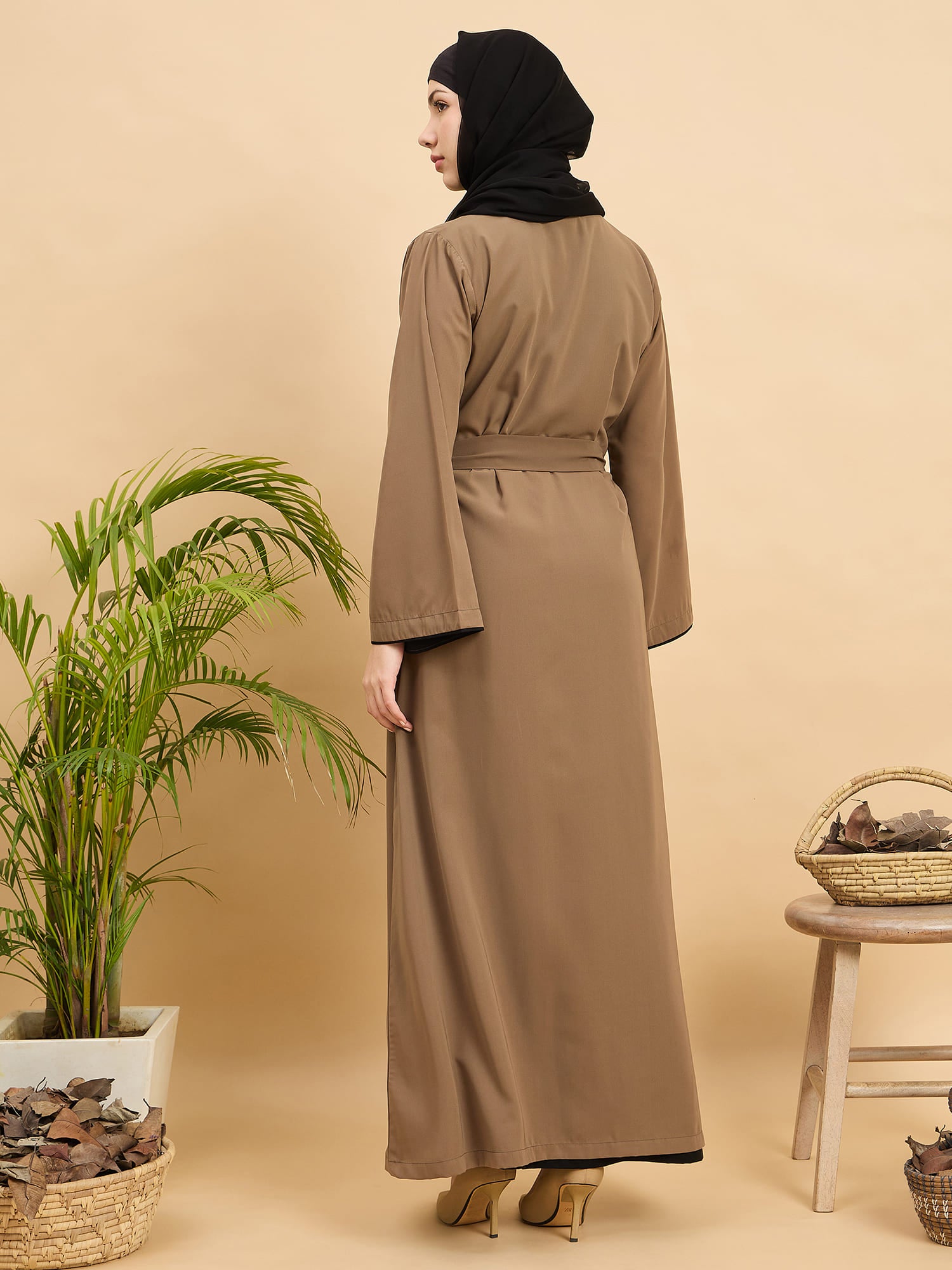 2 Piece Shrug Abaya Set with Black Hijab For Women
