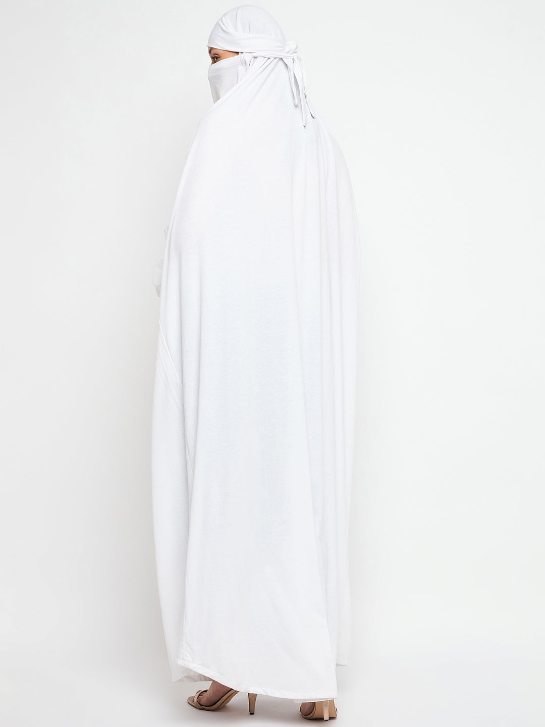 Nabia White Free Size Adjustable Nosepiece Cotton Fabric Jilbab Abaya for Girls and Women