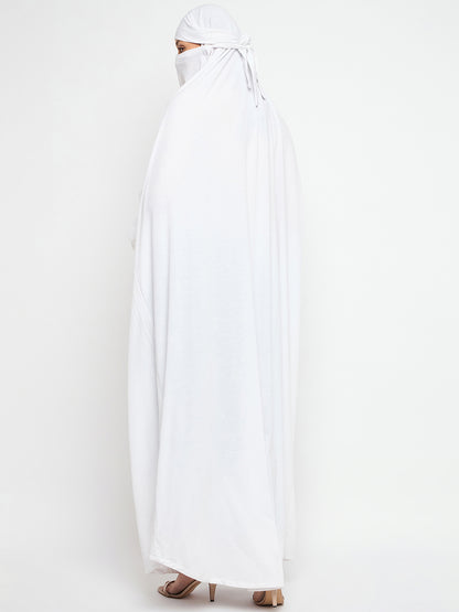 Nabia White Free Size Adjustable Nosepiece Cotton Fabric Jilbab Abaya for Girls and Women