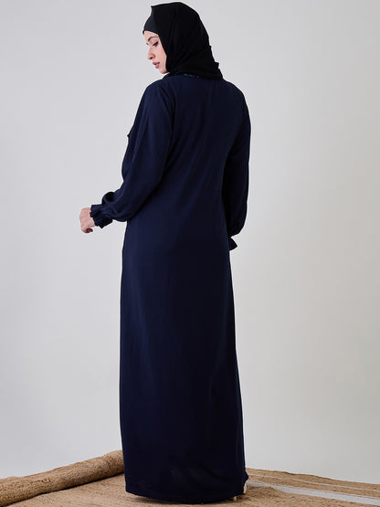 Nabia Blue A-line Abaya with Black Georgette Hijab