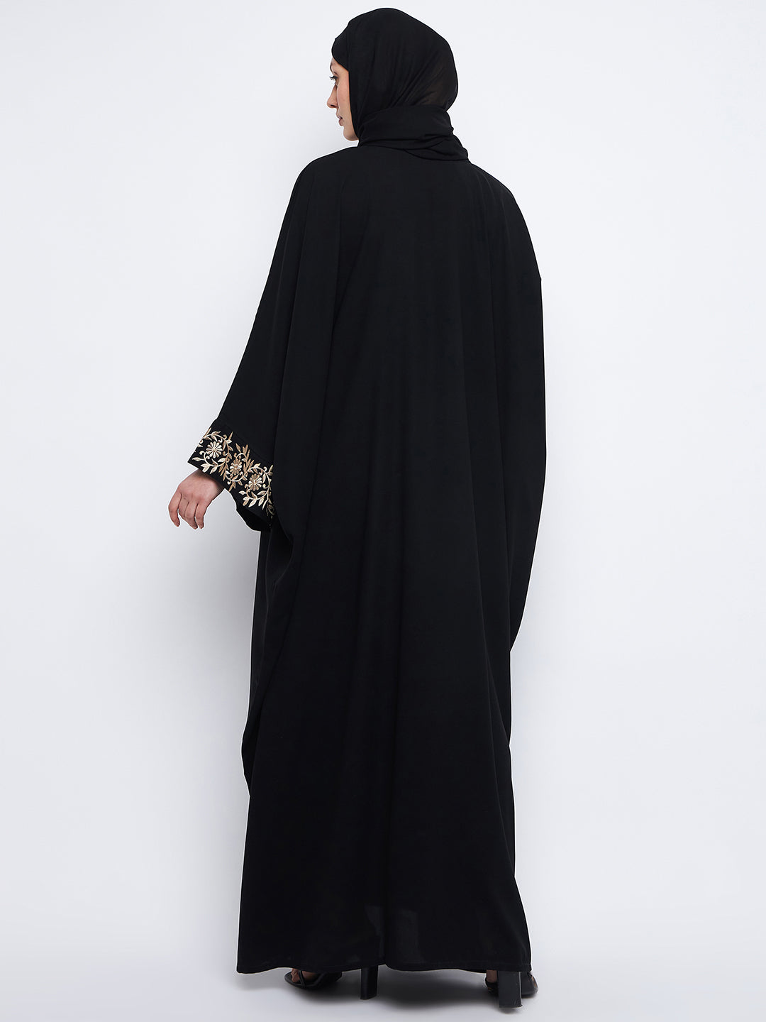 Nabia Embroidery Free Size Black Abaya with Black Scarf