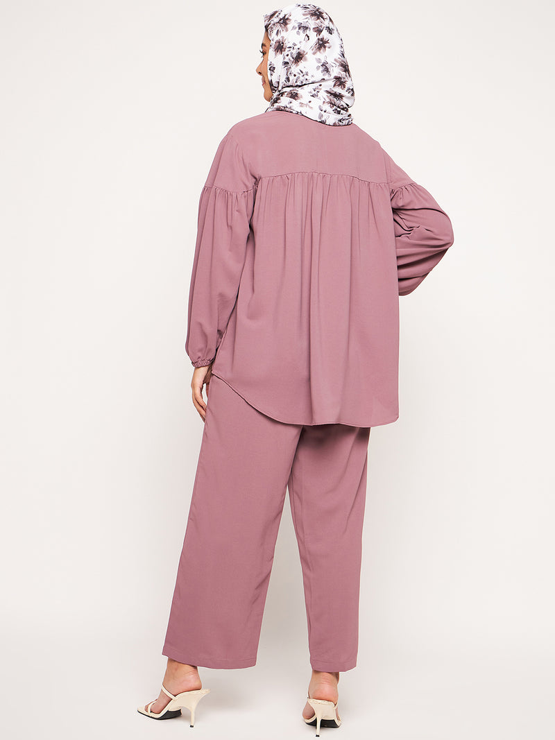 Nabia Pink Solid Elasticated Sleeves Co-ord Set for Women