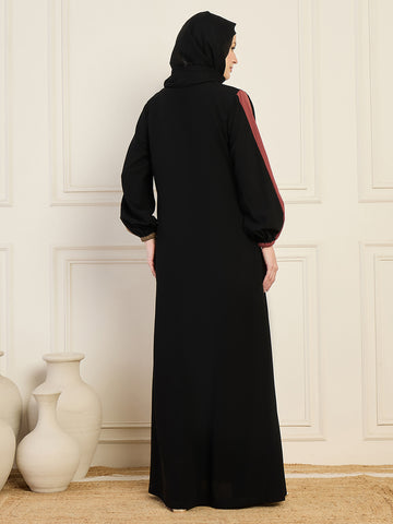 Nabia Black Three Color Design Abaya  With Georgette Hijab