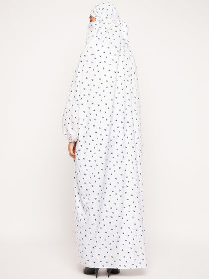 Nabia White Free Size Adjustable Nosepiece Jilbab Abaya for Girls and Women