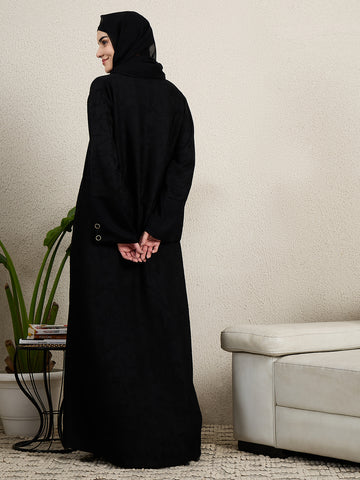 Black Abaya Button Detail Burqa for women with black hijab