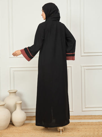 Black and rust Front Open abaya with Black Georgette Hijab