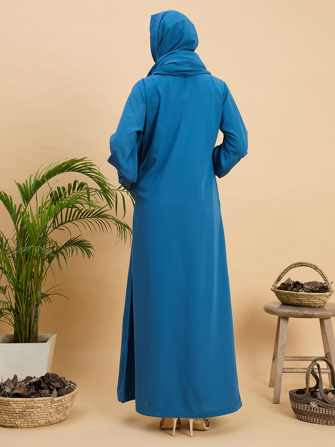 Solid Sky Blue Abaya Burqa with Matching Hijab