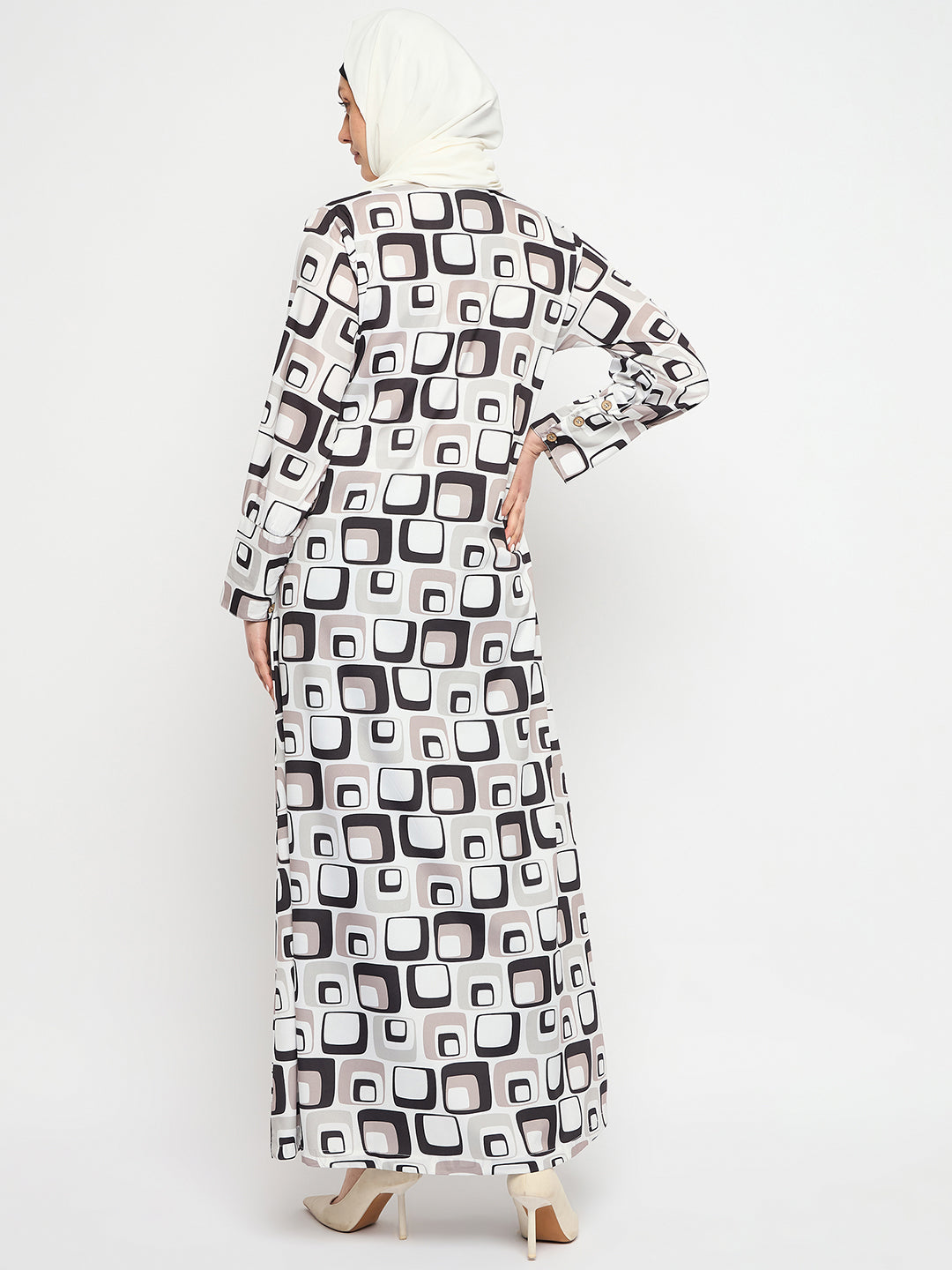 Multi-Colour Front Open Abaya with Black Georgette Scarf