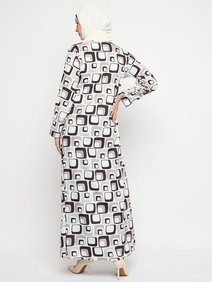 Multi-Colour Front Open Abaya with Black Georgette Scarf