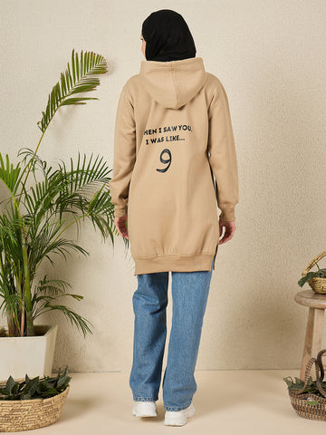 Wow Modest Beige Fleece Winter Hoodie for Women
