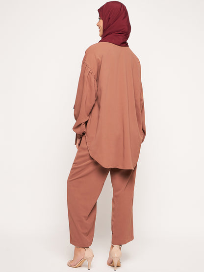 Nabia Rust Solid Co-ord Set for Women