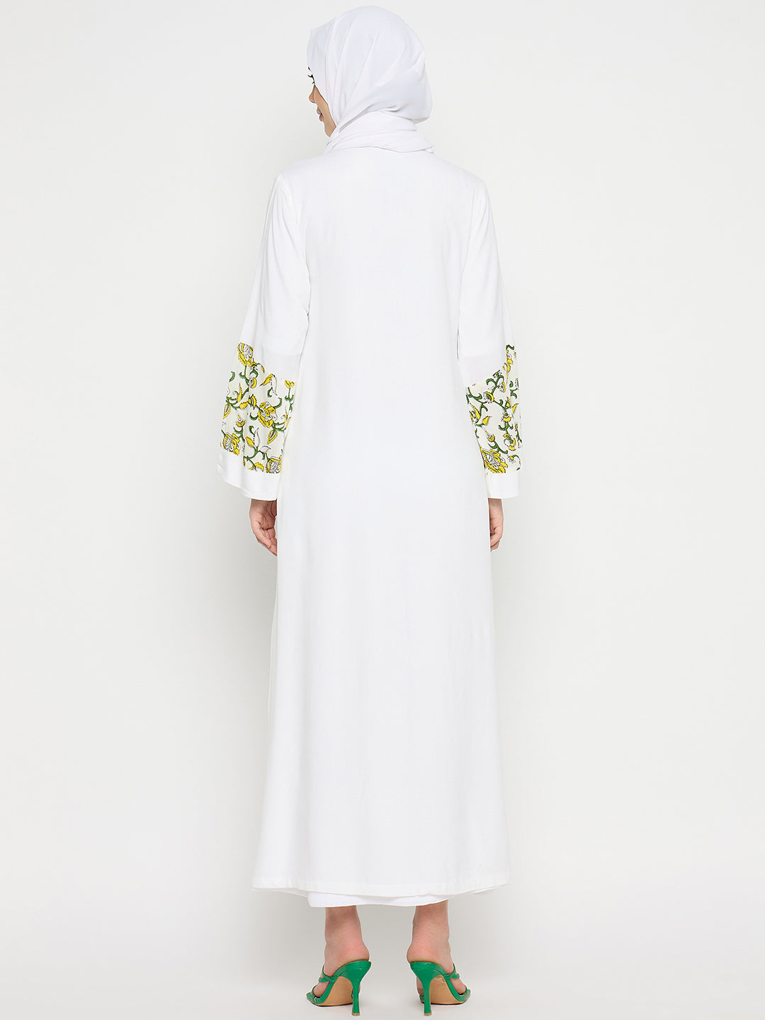 White Rayon Front Zip Closure Abaya Burqa with Black Hijab