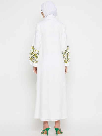 White Rayon Front Zip Closure Abaya Burqa with Black Hijab