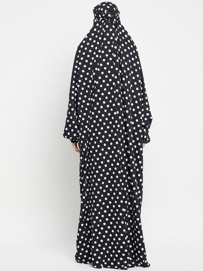Black and White Polka Dot Free Size Jilbab Abaya for Girls and Women