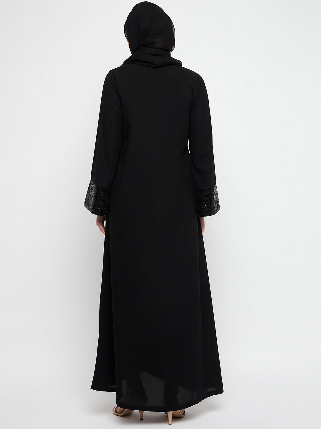 Nabia Embroidery Black Abaya Burqa with Black Scarf