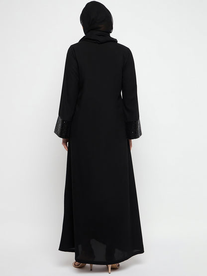 Nabia Embroidery Black Abaya Burqa with Black Scarf