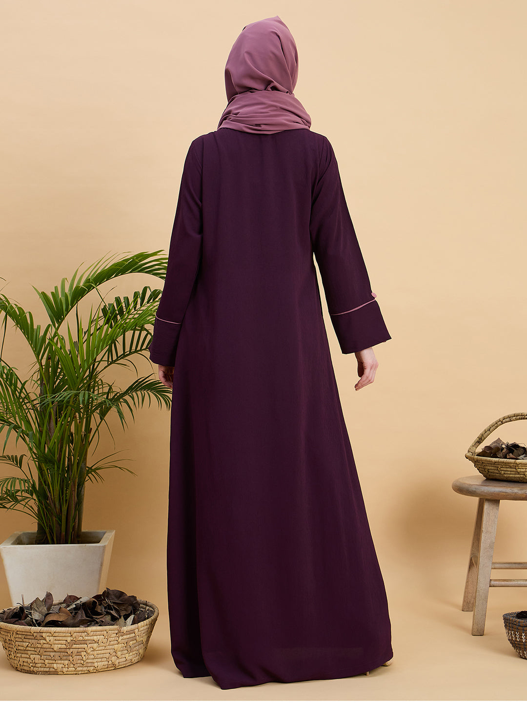 Purple Modest Solid Abaya Burqa with Hijab for Women