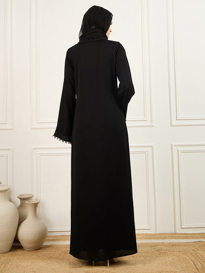 Black Lace abaya with Matching Georgette Hijab