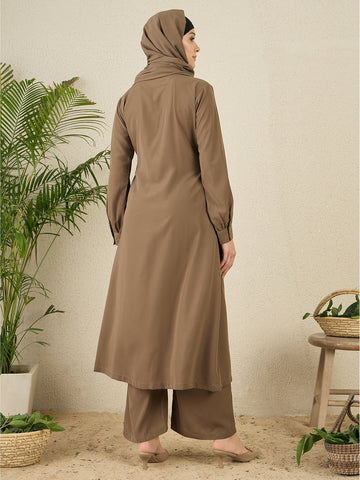 Nabia Oat (Khaki) Solid Co-ord Set for Women