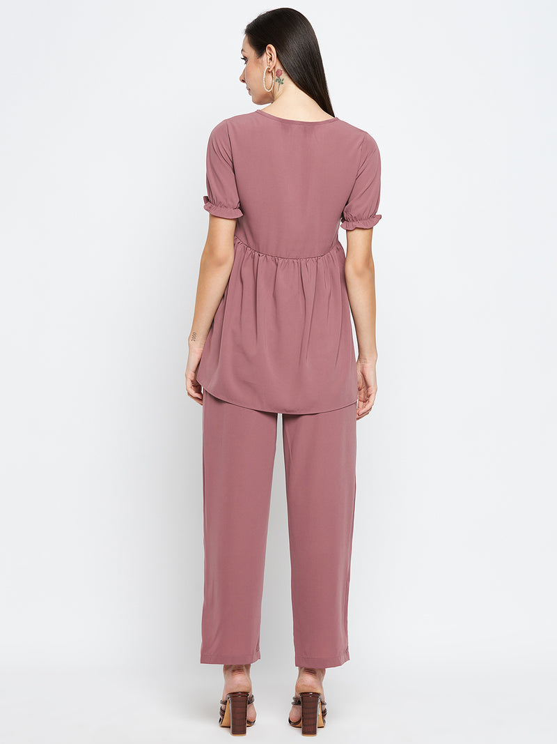 Nabia Women Puce Pink Solid Co-Ord Set