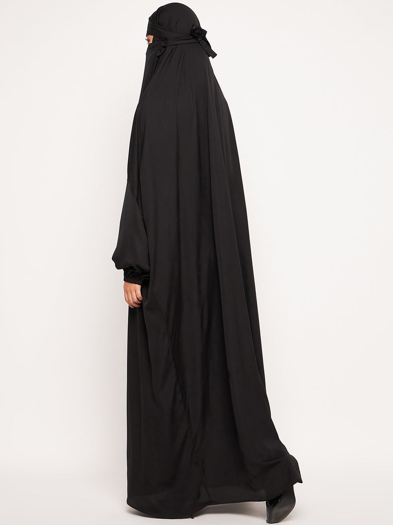 Nabia Black Solid Free Size Adjustable Nosepiece Jilbab Abaya for Girls and Women