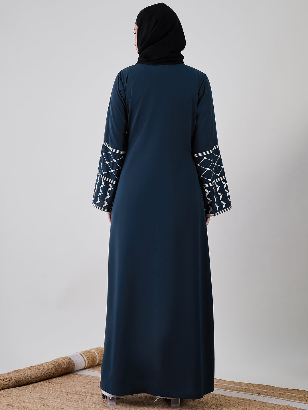 Nabia Front Open Kefiyyeh Embroidered with Black Georgette Hijab