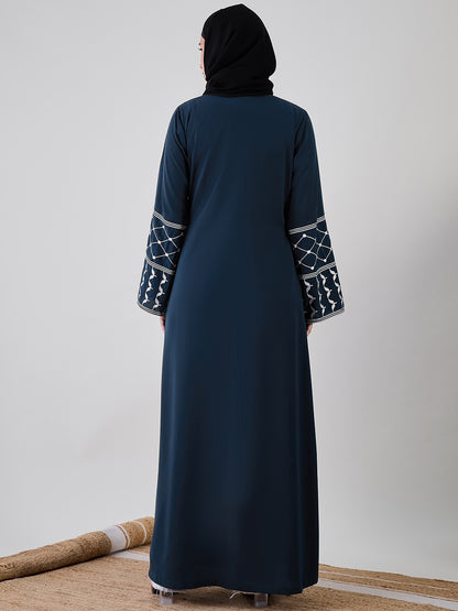 Nabia Front Open Kefiyyeh Embroidered with Black Georgette Hijab