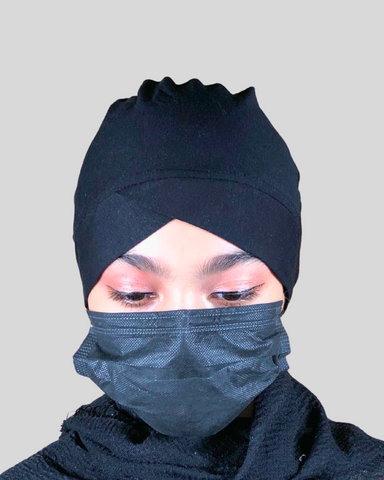 Plain Black Turban-style cap Hijab