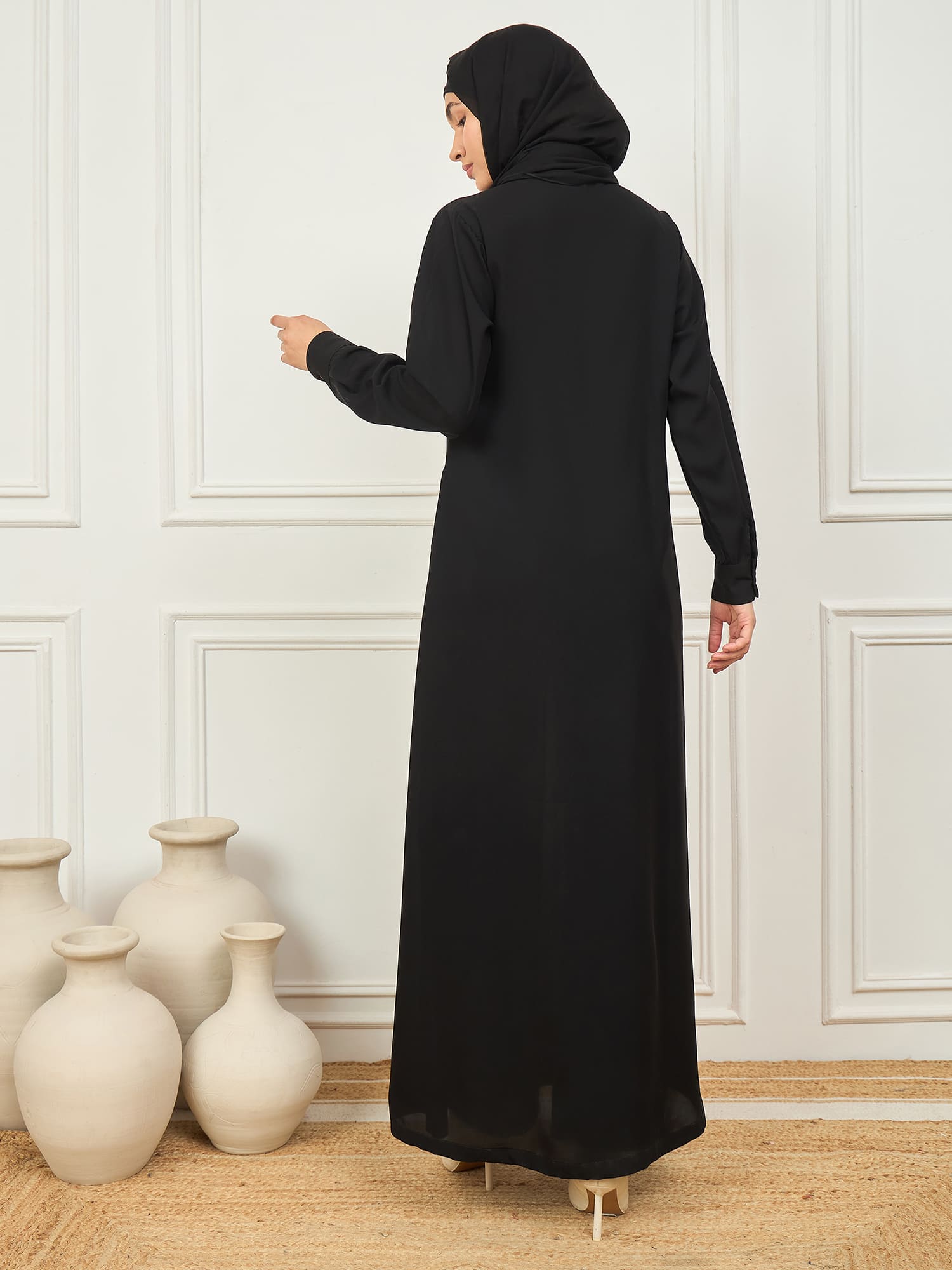 Nabia Front Open Embroidery Abaya with Matching Georgette Hijab