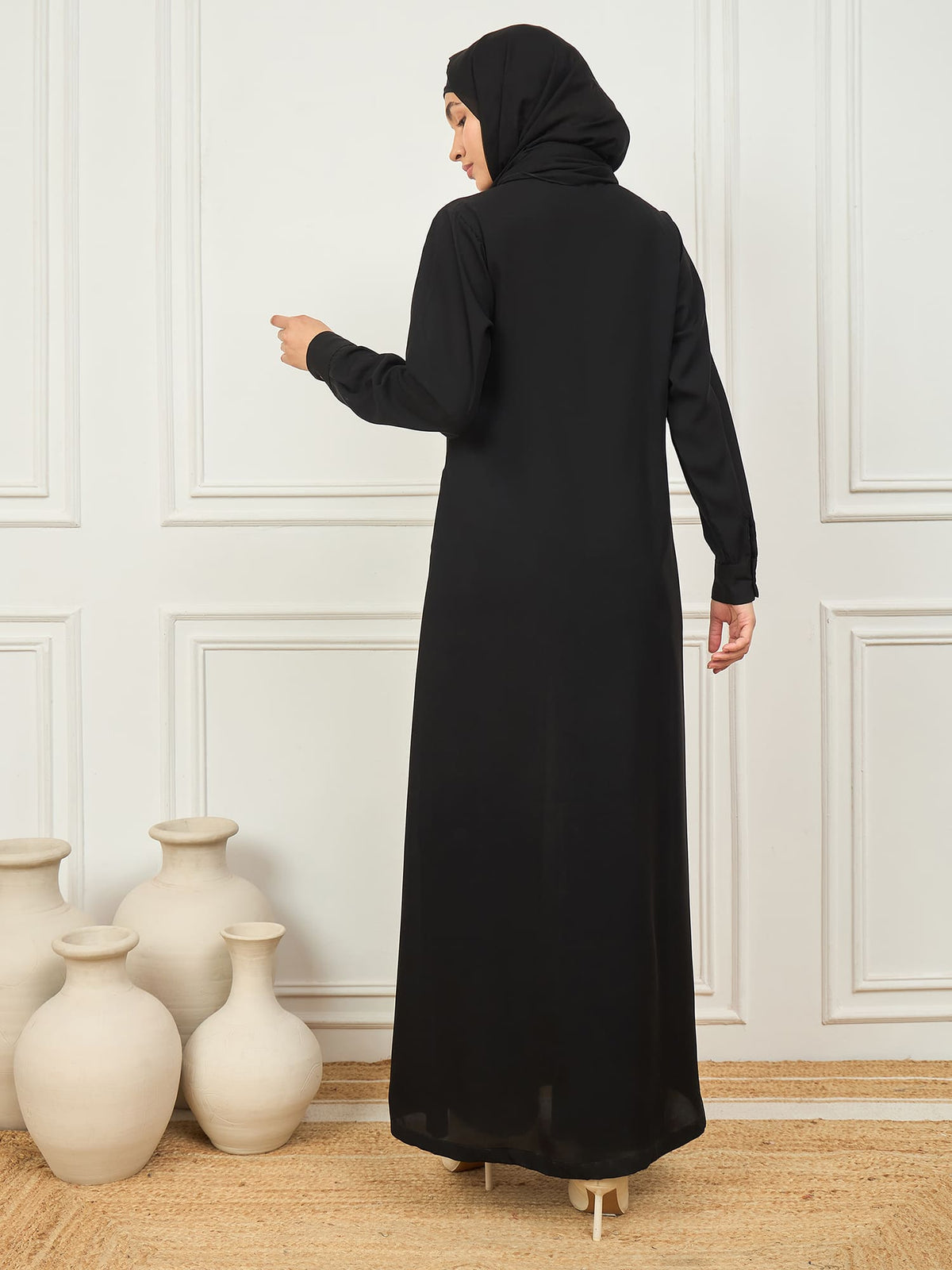 Nabia Front Open Embroidery Abaya with Matching Georgette Hijab
