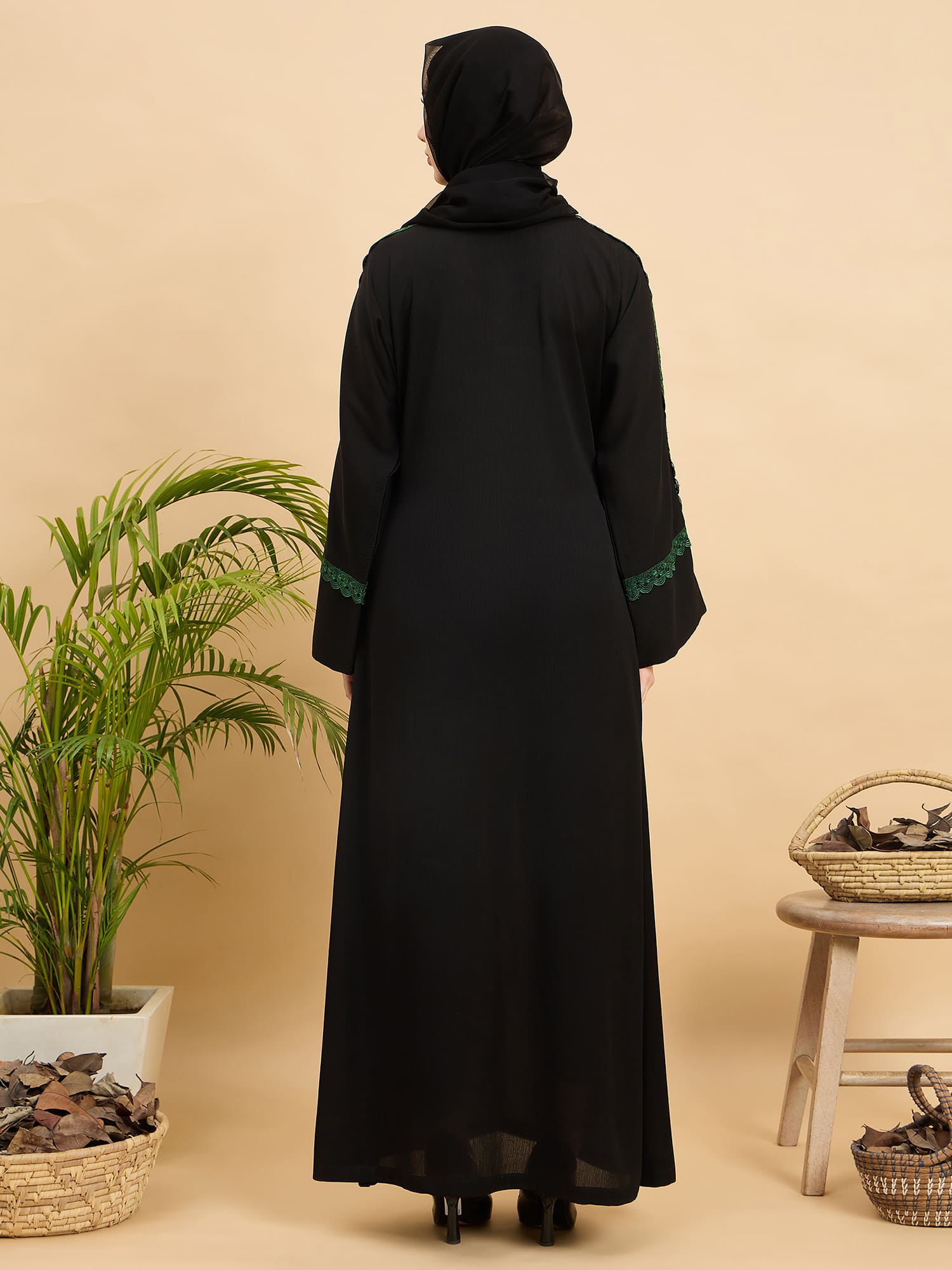 Modest Lace Abaya Burqa with Black Georgette Hijab for Women