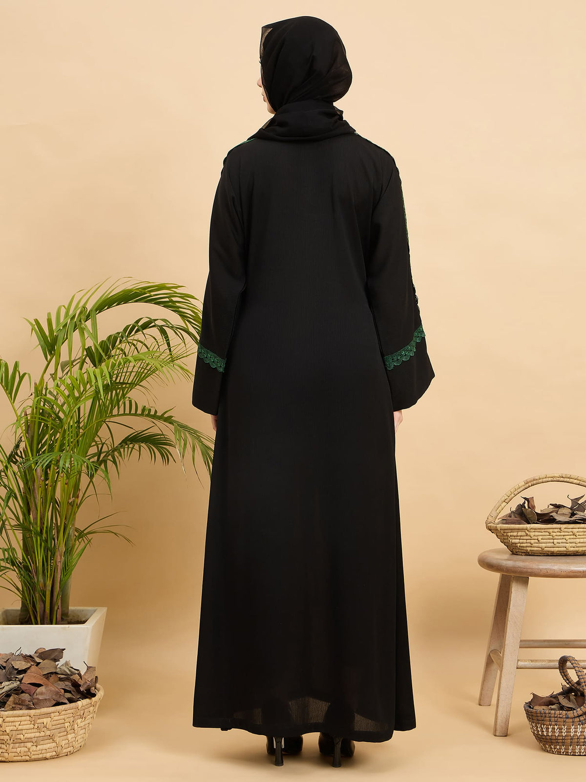 Modest Lace Abaya Burqa with Black Georgette Hijab for Women