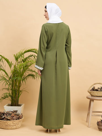 Modest Lace Abaya Burqa with White Georgette Hijab for Women