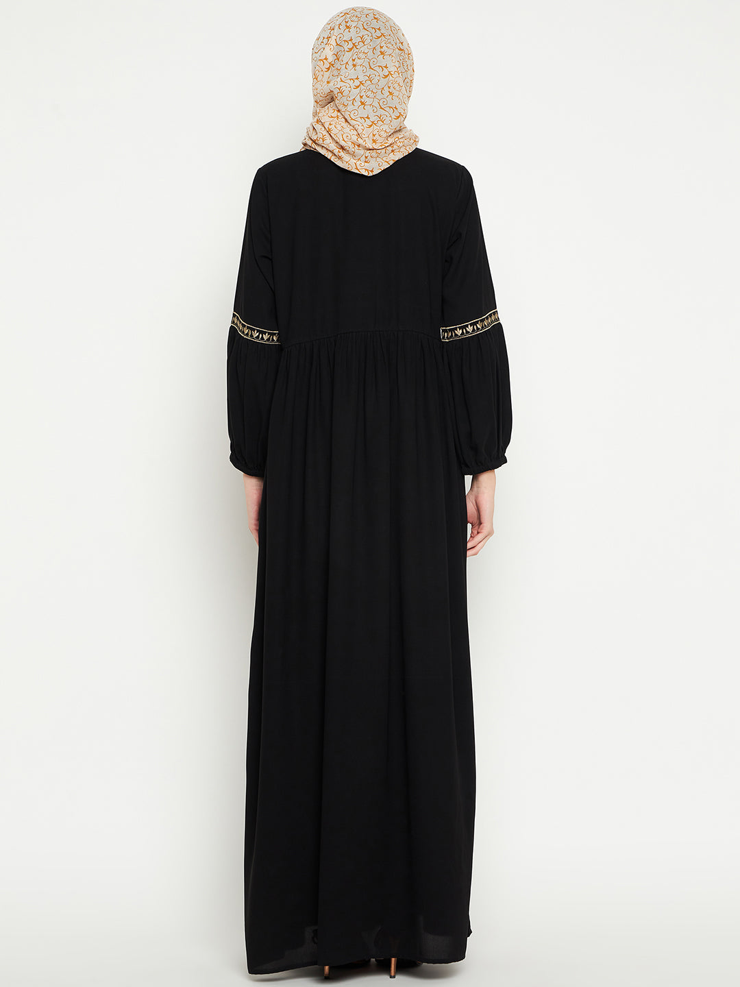 Nabia Women Embroidery Black Abaya/Burqa With Black Georgette Scarf